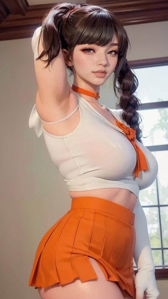 ((Masterpiece)), perfect anatomy, perfect shading, field of depth, (best quality), extremely delicate and beautiful, perfect lighting, detailed face, ultra cute face, cute, (cowboy shot 1.2), looking at viewer, full body, (((1girl))), (((solo))), cheerleader
long hair, fluffy hair, brown hair, green eyes, ((blush))), embarrassed, worried, (cheerleader uniform), (white tank top 1.2), (short section red skirt 1.2), thigh highs, chocker, extremely tight clothes, large breasts, cleavage, perky breasts, (((wide hips))), ((thick thighs)), ((big butt)), ((plump)), chubby belly, fat rolls, belly hang, she has a jiggly belly,
Locker room, intricate background, detailed background, sweaty, out of breath, hands on hip