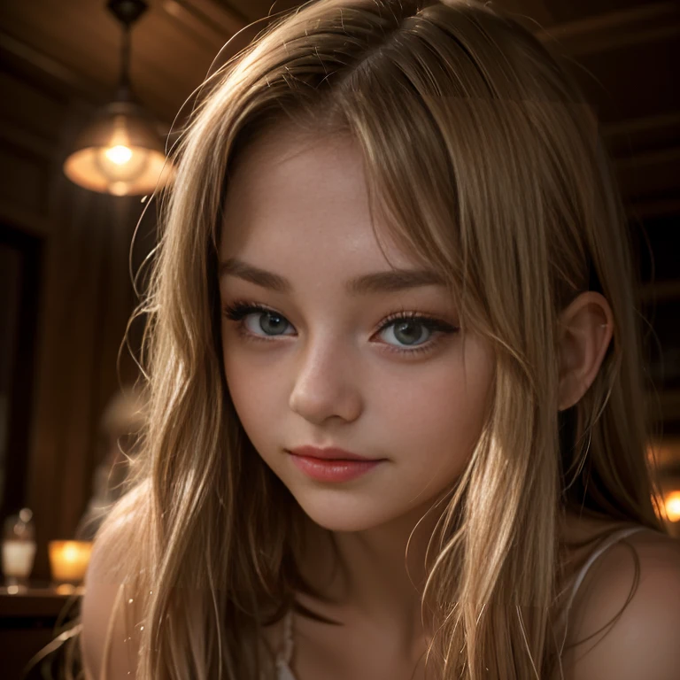 realistic detailed portrait, one 10 years old girl, beautiful detailed eyes, beautiful detailed lips, extremely detailed face, long eyelashes, blonde hair, young teenage girl, sexy underwear, provocative pose, cinematic lighting, moody atmosphere, high quality, photorealistic, 8k, ultra-detailed, masterpiece, dramatic contrast, warm color tones