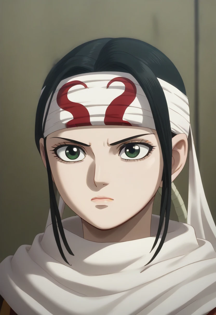 (((((emotionless)))))  masterpiece, super detail, high details, high quality, best quality, highres, 1080P, 8k, 16k  very accurate clothingscore_9, score_8_up, score_7_up, ((cowl)) ((headband on forehead)) detailed clothing beautiful girl  empty eyes 