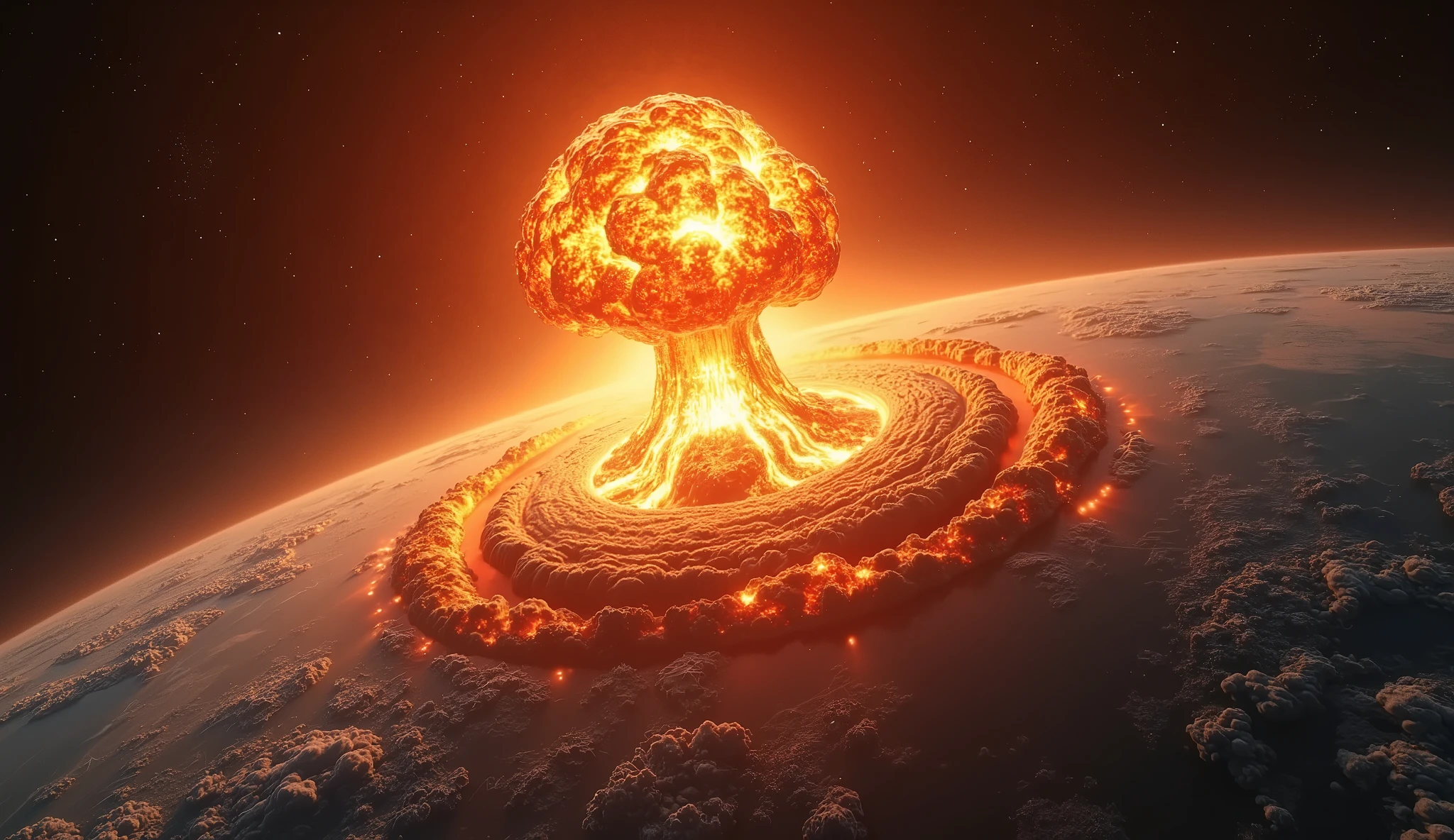 arafed nuclear explosion with a cloud of smoke and a bright orange sun, mushroom cloud on horizon, nuclear bomb explosion, nuclear bomb blast, nuclear explosion, nuclear mushroom cloud, mushroom cloud, nuclear bomb, nuclear cloud, huge nuclear mushroom cloud, nuclear explosion on the horizon, nuclear apocalypse, mushroom cloud in the background, nuclear explosion background, nuclear attack