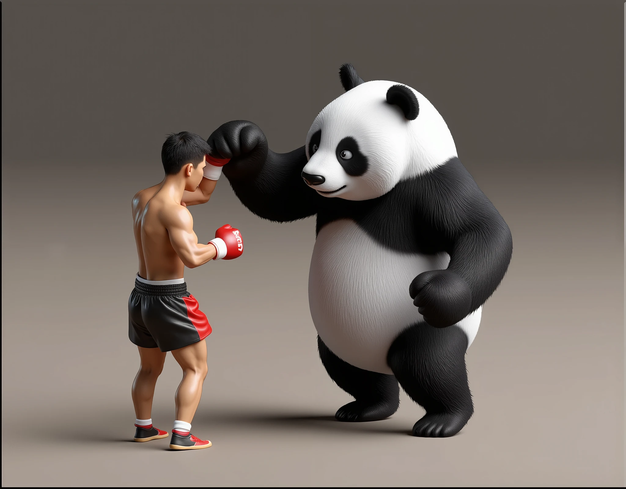 (masterpiece:1.2,Premium Quality , Mirror Finish , cinematic experience , Best illustrations:2.0, super detailed ),8k,16k,wallpaper,( Plastic Model:2.0),(Duel between Muay Thai fighter and man-eating panda:2.0),( 3d isometric diorama  :2.0),( cute:2.0),( minimalist:2.0),( wire mesh deathmatch:2.0),( Matte Paint :2.0),( 1 Muay Thai fighter:2.0),(1 cannibal panda :2.0)