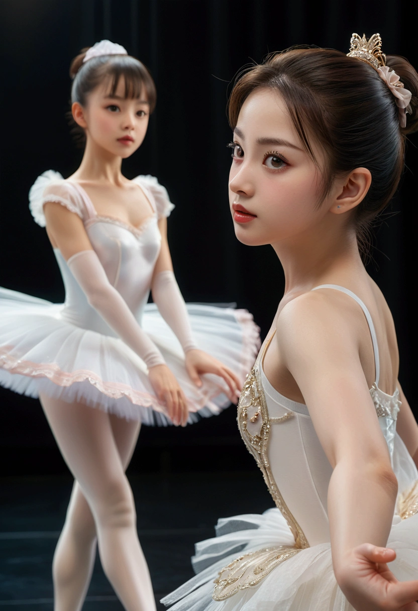 ExtremelyDetailed (((Ballet Dancer Team Kawaii Kids in a row:1.4))), Childish perfect face, Reflective Eyes, Detailed(Delicate Clothing textures), Corrected Leg to Foot Line, Corrected Childish Hand, Dynamic Joyful Expressions LifeLike Rendering, ((Specular Reflection:0.8)), TopQuality 8K Ultra-detailed masterpiece (ProfessionalPhoto:1.37)(Acutance:0.8),(Luminism:1.28), facing away (from side ) Assfocus