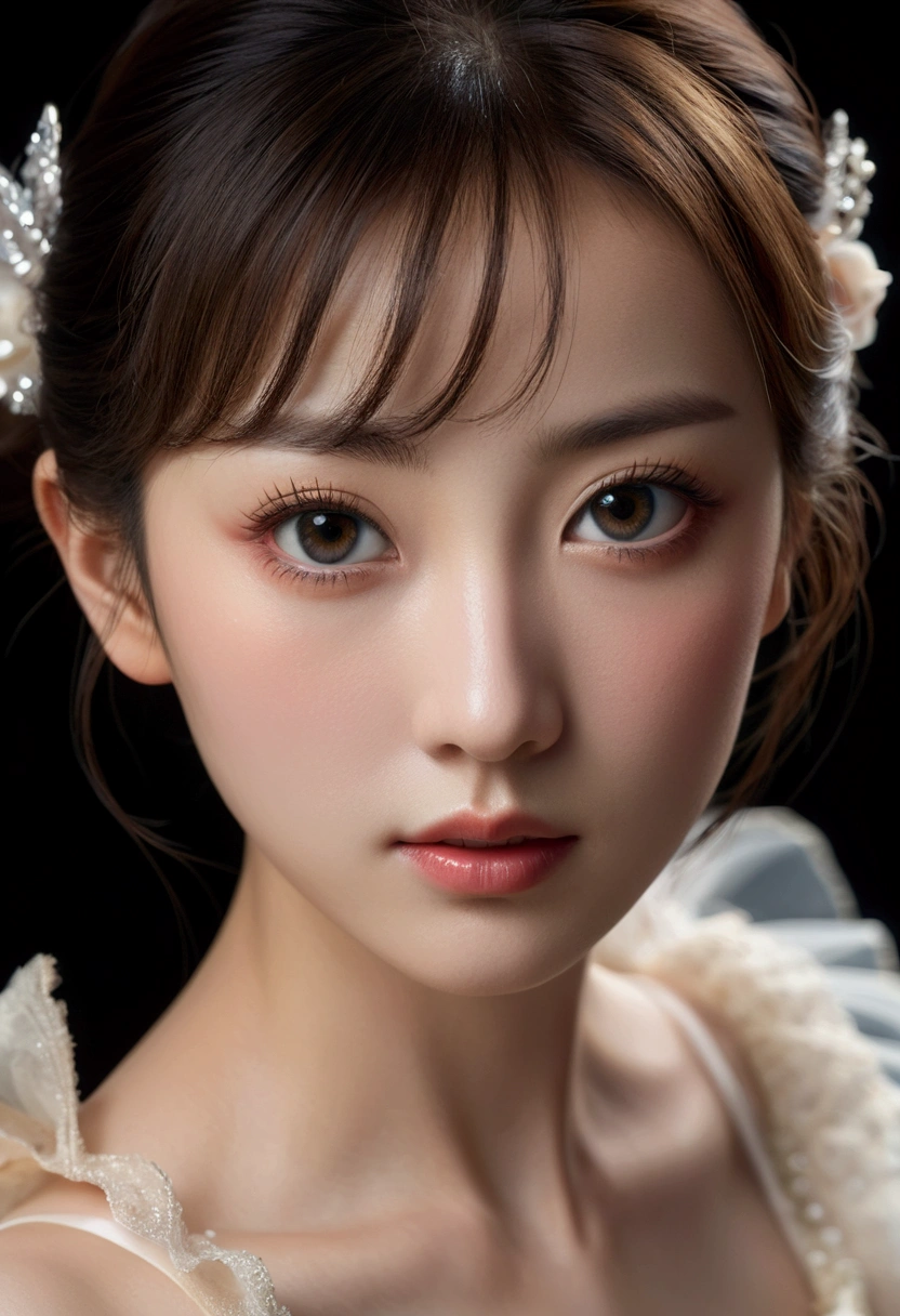 Internet celebrities are stupid,Masterpiece, Highest quality, (((Masterpiece))), (((Maximum level))), ((extra fine)), (illustration), ((Extremely delicate and beautiful)), dark fantasy style,Black swan,Golden Rooster Independent,Dynamic Angle, Floating, (Silk tutu: 1.4), (Beautiful detailed eyes), (Detailed light), (1 girl), Medium bust, Medium long hair, dark brown sparkling eyes, Dark brown hair,Silk tutu, Natural, (stage lighting,Contour light,Background spotlight), (Ballet is dancing), (Sketch), (flower), Slight smile, Pastel colors, full anatomy, Upper body, highly detailed beautiful face,