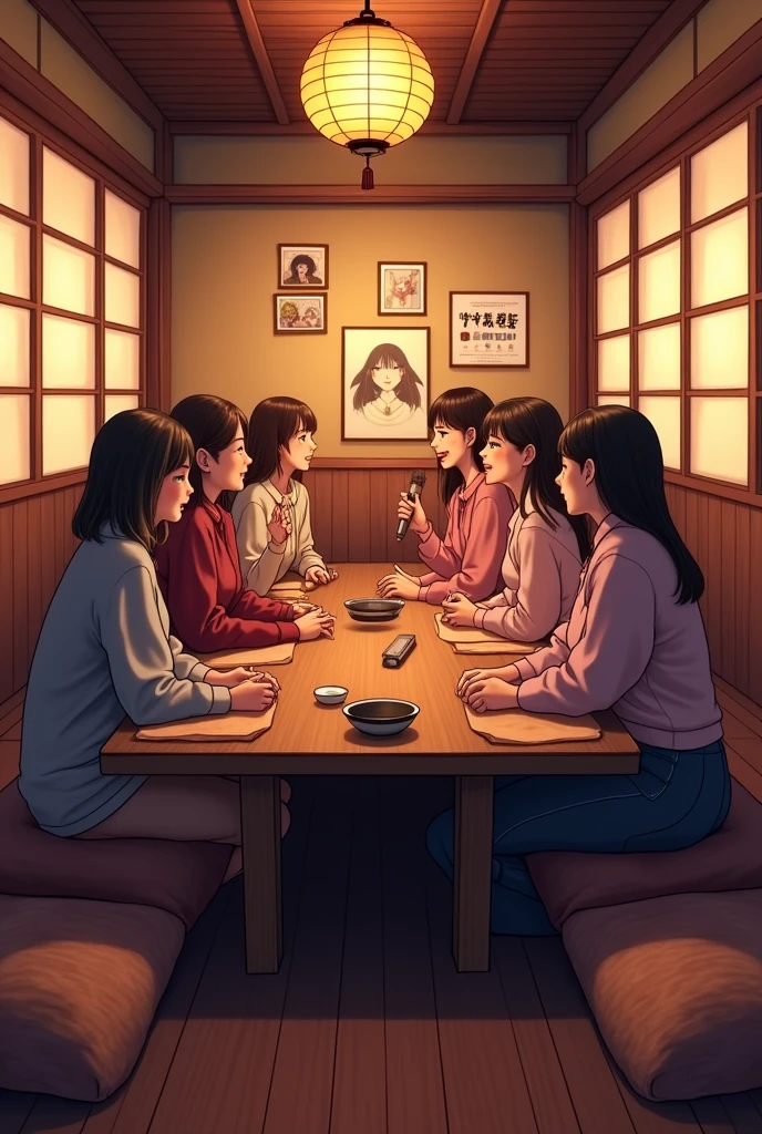 Illustrations drawn in a modern, anime style。It depicts a young woman with short dark red hair.。The scene is、A relaxed bar。The women exude a cool yet somewhat nostalgic vibe.。She had a relaxed look on her face.、Sitting in a chair holding a glass。The background is painted in soft, calm colors.、It further emphasizes the chill and contemplative atmosphere.。