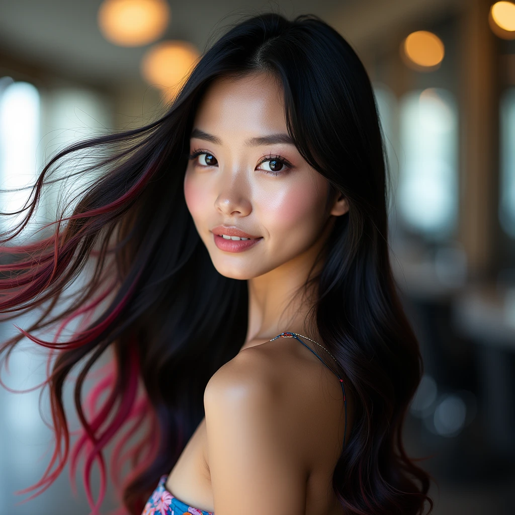 highest quality, epic realistic, ((in the pitch black darkness :1.4)), ((portrait:1.5)),(background: dark ) high contrast ,glorious picture, lowest lux, lighting face, she's comfortable, wearing nothing, , looks incredible, (8k, Raw photo, Highest quality),(epic realistic:1.5), a woman, face,(detailed eyes:0.8),(looking at the camera:1.4), (Highest quality), ( high contrast, deep shadows),Intricate details,cinematic,((skin:1.4)), (long pink hair:1.3), long hair, messy ,(Hdr:1.5),Detailed, colors, Superior quality, Masterpiece, Raw Photo (20-year-old, looking at viewer), beautiful, (wearing plain yellow shirt,), perfect, natural, perfect composition, portrait, perfect face, smiling expression, Captivating eyes, Bright details, Tight lips, (High Skin Detail),, (blue tint: 0.6), (sale: 0.8), (bloody: 0.7), Key lighting , (backlight: 0.5), Medium depth of field, Canon 5d, 50mm lens, f/4 apertures, (Ultra-detailed, Complex detail), sharp focus, soft colors, 8k, Absurd, 80mm, bokeh background, photography, smiling, pinay, filipina, pink wavy hair, bokeh, nudist, nude, 4k