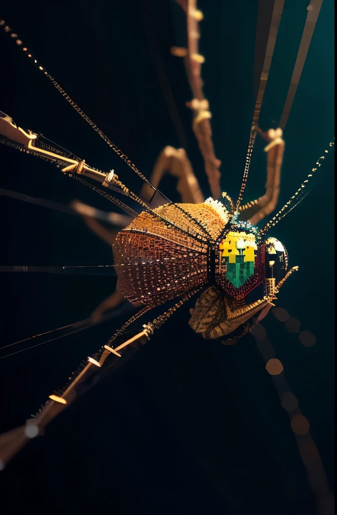 a spider made of beads, pixel art by Nina Petrovna Valetova, instagram, fine art, made of beads and yarn, detailed. insect like, that looks like a insect, ”ultra realistic, spiders!!!!, steampunk spider, ✨🕌🌙, torquoise fantasy fanged medusa