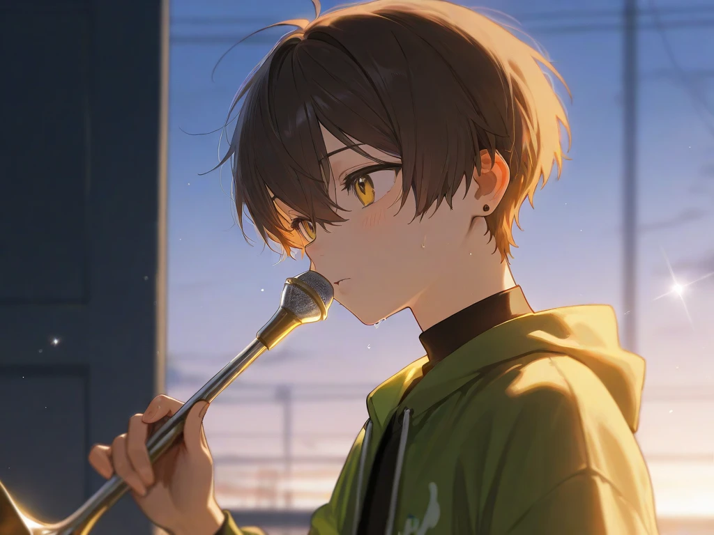 boy playing a musical instrument