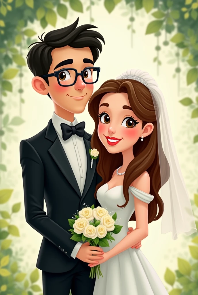 Pareja de novios en una cita, chica linda de cabello corto ondulado, gordita y el chico delgado, con lentes y alto