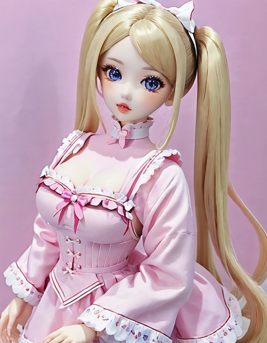 (masterpiece,  Best Quality : 1.2), 1twintails barbie Toy Doll,Toy Doll，colloid，  delicate eyes , Wide hips, colloid皮肤，(Wearing thermal underwear ,)， huge natural breasts ，