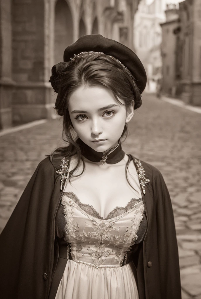  RAW photos . Anna Karenina, 18 years old, Wore period drama costumes, Russia, 19th century AD, perspective, Details,  sharp concentration, Slight mixing,  Details,  Feels Like The Middle Ages , (high skin  Details: 1,2),  8K Ultra HD , Soft light,  High Quality , Fujifilm , cute faces 、The background is a castle