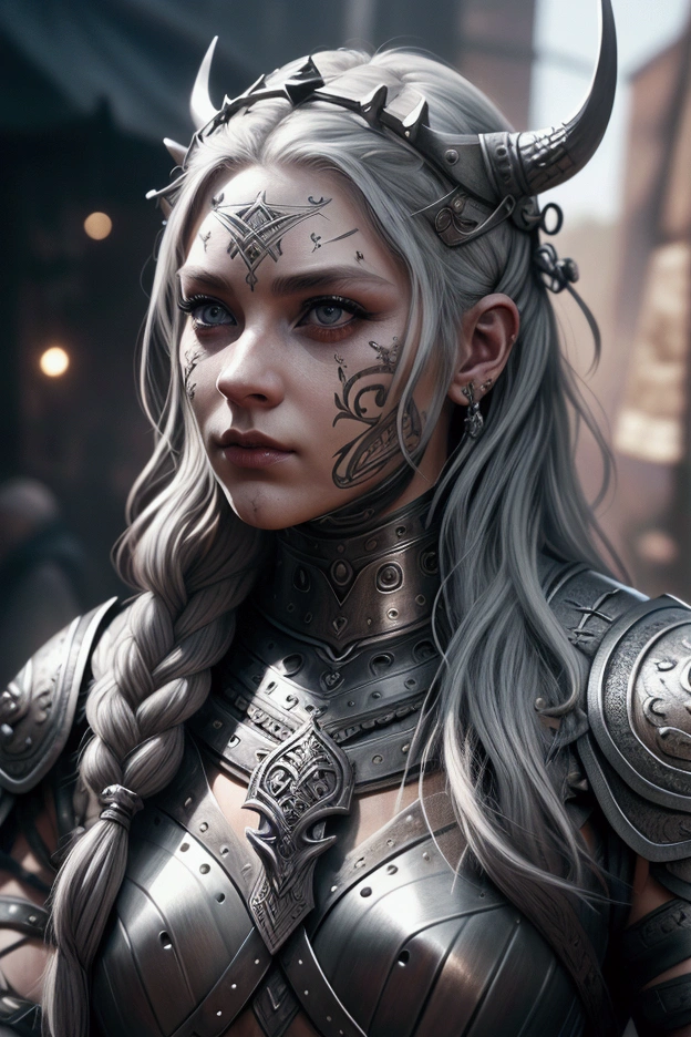 The wrath of the Norse, fantasy image, winter, harsh landscape, 1woman warrior aged 40 covered in blood (blood 1.6) attacking with axe, mix4, (full body image),(8k, RAW photo, best quality, masterpiece: 1.45), (realistic, photorealistic: 1.37), snow, professional lighting, photons mapping, radiosity, physically based rendering, gradient black hair, gray hair, short curly hair, braided hair, handsome, armor, pale skin, top quality photo, high res, 1080p, (clear face), (detailed face description), (detailed hand description), (masterpiece), (exquisite CG), extreme light and shadow, disheveled hair, master work, rich details, (fine facial features), (highest quality photo), (masterpiece), (detailed eyes), look in front of you eyes, fine clavicledark, mystical scandinavian (misty 1.9), dark, moody, stylized, white background with one color ink stains, art by Alternity77,