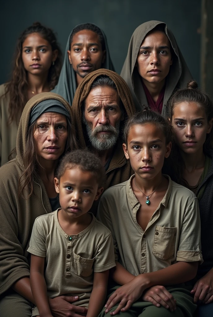 Old man from biblical times with his 5 children gathered together