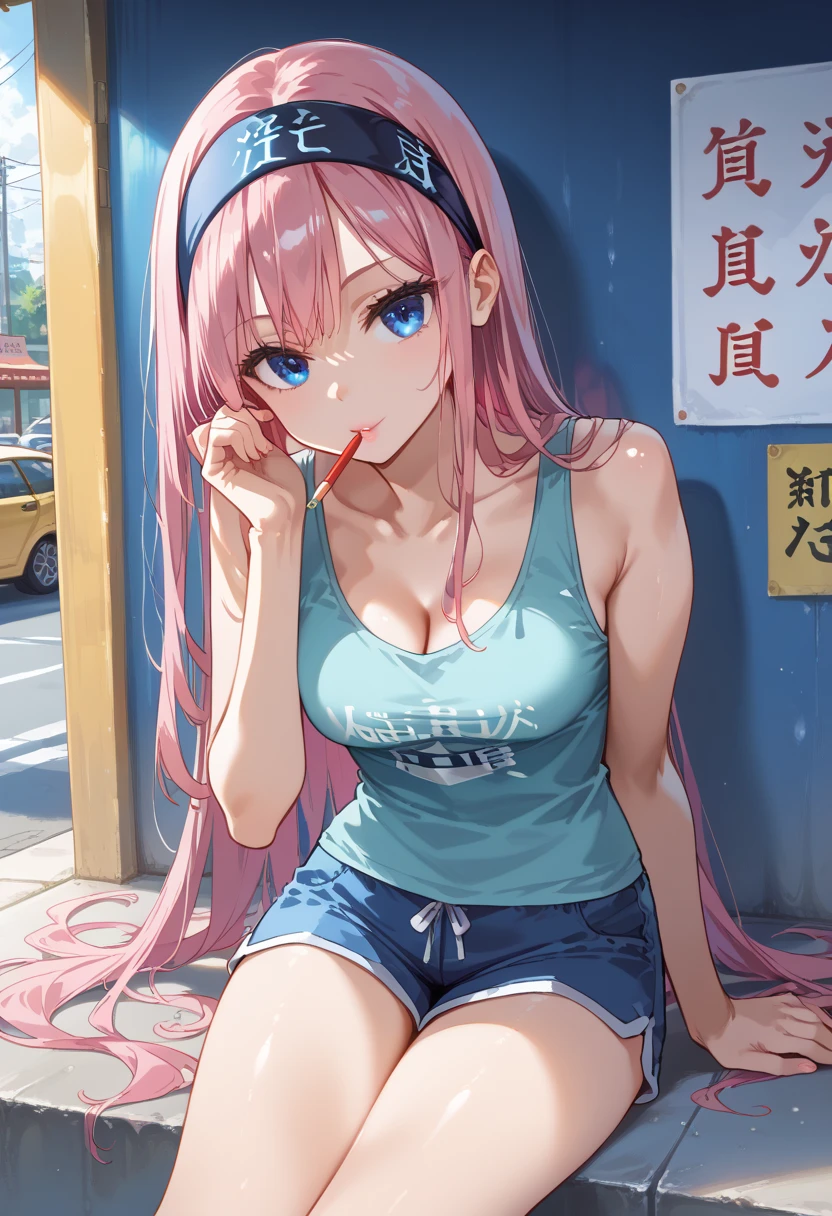 (8K, top-quality, masterpiece:1,2), (reallistic, Photorealsitic:1.37), Super Detail, One girl,), (Highly detailed), (beautifully detailed eyes), (of the highest quality), (super detailed ), (masterpiece), (Detailed face),20yr old, ,1 girl, ((pink hair,long hair)), medium breasts, clothed, Perfect Lighting, BREAK, (navy blue:1.2), (pink trim:1.2), (anchor pattern:1.2), (spandex:1.2), (glossy school swimsuit:1.5), (plunging neckline:1.5),( very glossy:1.2), (high-cut legs:1.5), (bodycon:1.3), (ribbon detail:1.2), (no socks:1.1), (navy heels:1.1), (gold jewelry:1.1), BRAKE, (from upper body to knee:1.2), (long pink hair:1.2), (wavy hair:1.1), (alluring smile:1.3), (downcast eyes:1.2), (tilting hips:1.4), (hand on swimsuit strap:1.3), (seiza:1.2), (soft lighting:1.2), (pink gradient background:1.1), BRAKE (sweat:1.5), (steam:1.2), ( ??????? gesture:1.2), (girl trembling with sexual climax:1.1), (Open mouth wide and stick out tongue:1.2)