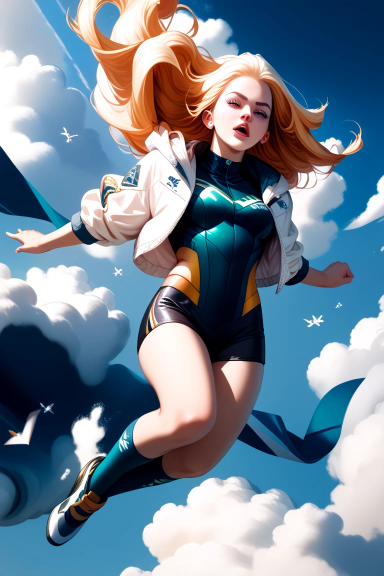 (((Towering over you))), giant woman in provocative crop top, blonde hair, smirking evilly, standing on a planet in space with her full body in view.
