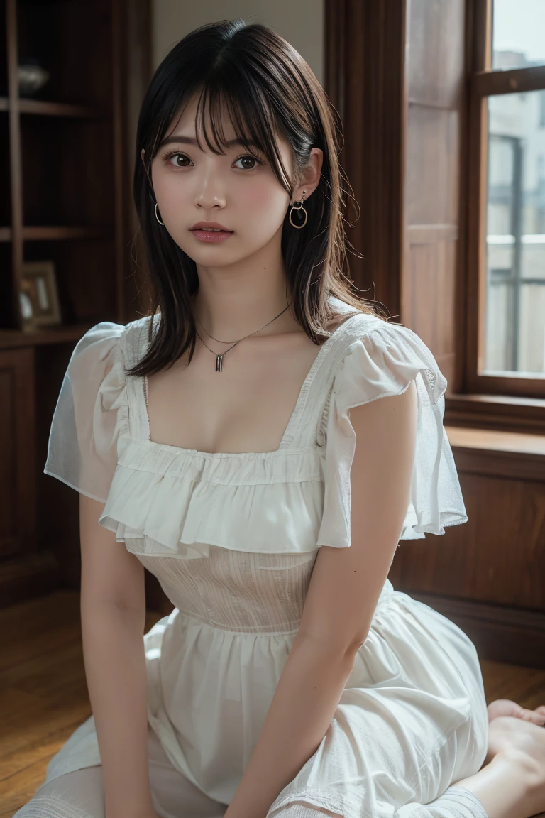 (8k, RAW photos, top quality, masterpiece: 1.2), ultra detailed, super resolution, (real, real photos: 1.37), portraits, high definition RAW color photos, professional photos, very detailed and beautiful, highly detailed, 8k wallpapers, amazing details, huge file size, official art, highly detailed CG Unity 8k wallpapers, highly detailed beautiful girls, highly detailed faces, Highly Detailed Eyes, Highly Detailed Skin, Highly Detailed Fingers, Very Detailed Nose, Highly Detailed Detailed Mouth, Perfect Anatomy, Detailed Background, Detailed Clothes, One Girl, (20:1.2), 20s, Cute Girl, Realistic Body, Petite, White Skin, Radiant Skin, Slim Body, Black Hair, Short Hair, (Blunt Bangs: 1.2), Cute, Youthful, Pretty Face, Realistic Face, Delicate Eyes, Sale Eyes, ( (Fashionable winter clothes)), ((Up)), ((((Short hair)))), Earrings, Looking at the camera, Cowboy shot, Facing Front, Standing Posture, Contrapposto, Dynamic Lighting, C Cup Breasts,