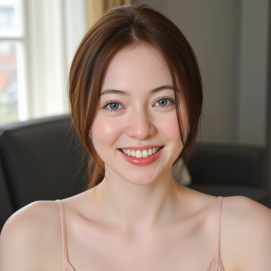 RAW photo of m0n4el1s4 woman, blue eyes, wearing lace dress,, in a living room, detailed face, natural lighting, highly detailed, absurdres, smile happy
