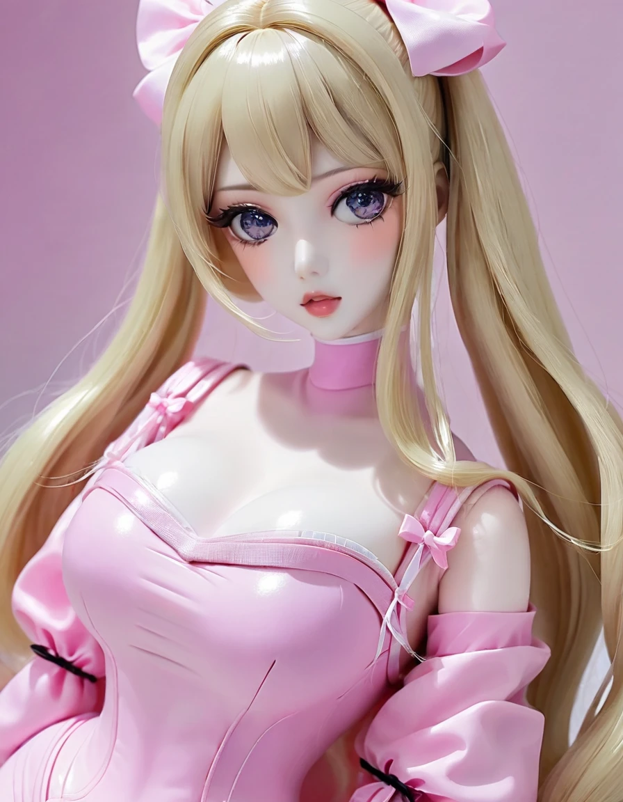 (masterpiece,  Best Quality : 1.2), 1twintails barbie Toy Doll,Toy Doll，colloid，  delicate eyes , Wide hips, colloid皮肤，(wear latex_bodysuit,,)， huge natural breasts ，