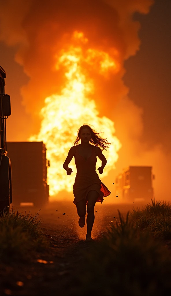 17 year old female teenager running in hell surrounded by fire being chased by shadows, en lo las profundo del infierno una salida