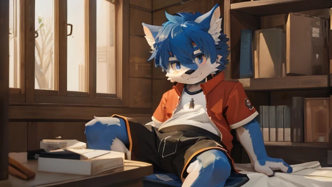 4k, (Masterpiece:1),  boy with blue colored hair and shiny, glowing cyan eyes and barefoot, cinematic, young, boy, child,l, toddtiny fe, focus on feet, feet, blushing, (Young:1.4), (Child:1.4), (Shota:1.4), (male:1.4), (boy:1.4), (slave clothes:1.6), (cinematic:1.4), (slave:1.4), (shackles:1.6), (nervous expression:1.4), (shy:1.4), (sweatpants:1.6), (sitting on chair:1.6)