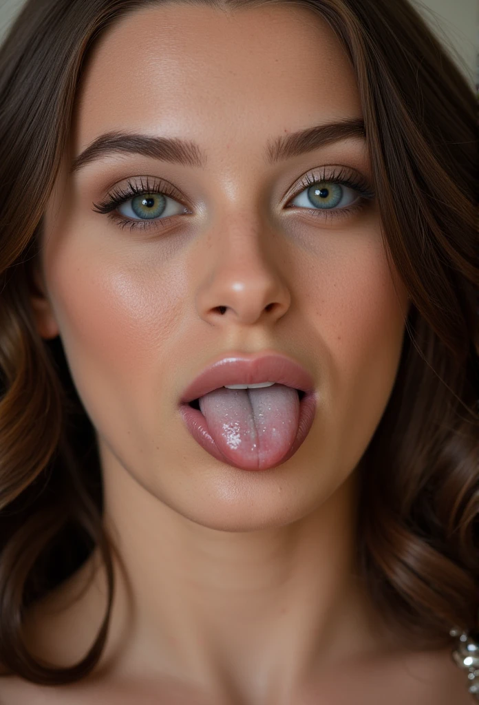  beautiful girl , Tongue, The white  cum (sperm) is on the Tongue