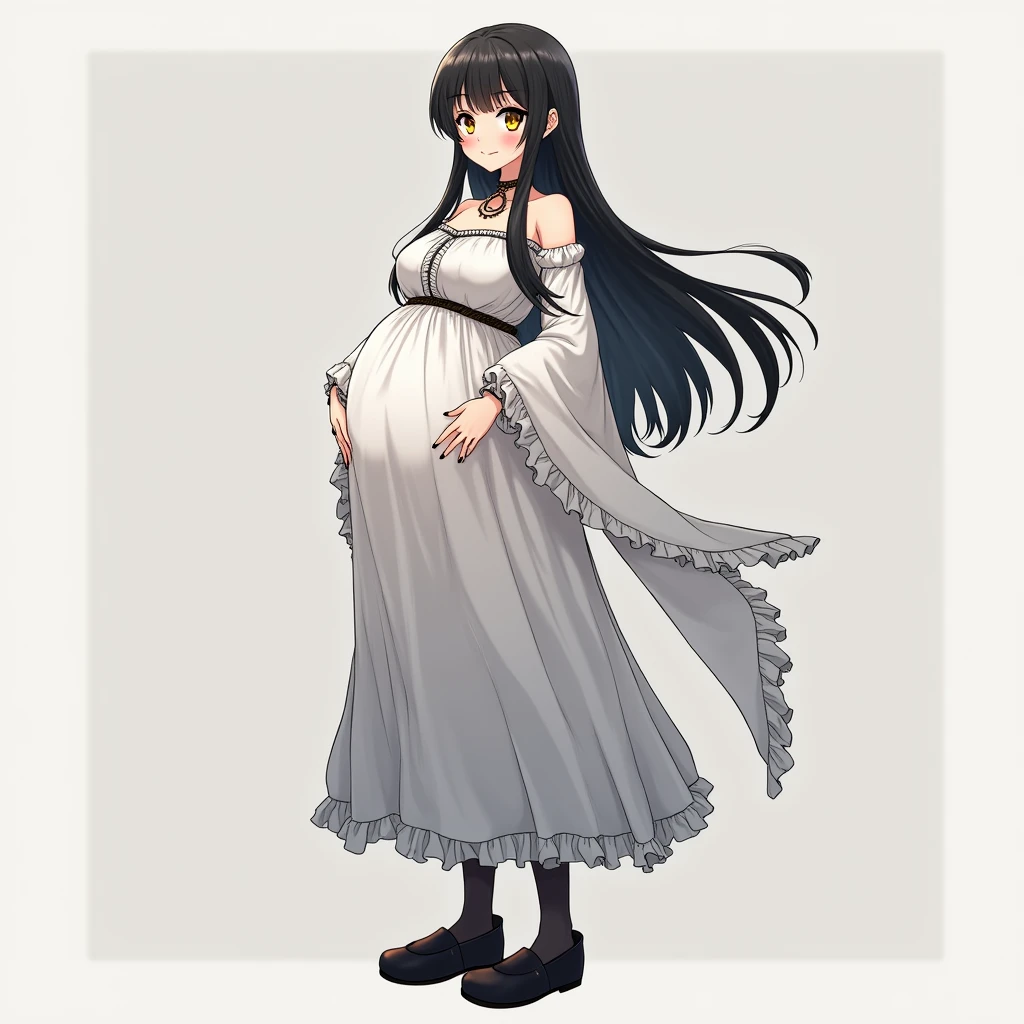 Anime. 1 girl. Housemaid. Pregnant. Black hair. Long hair. Hair is gathered in braids. Green eyes. Beautiful eyes. Perfect eyes. Expressive eyes. Beautiful nose. Ideal anatomical body. Beautiful graceful hands. Beautiful graceful legs. Medium breasts. Beautiful breasts. Nightgown. Contractions. The waters have broken. Childbirth. She's giving birth. I peed myself. I crap myself. Standing. Bedroom in a mansion. Full height. Embarrassment. Blush. Whole body. Extremely detailed CG Unity 8k wallpaper. Ideal lighting. Ultra high resolution 4K. Super detailed 8K resolution.