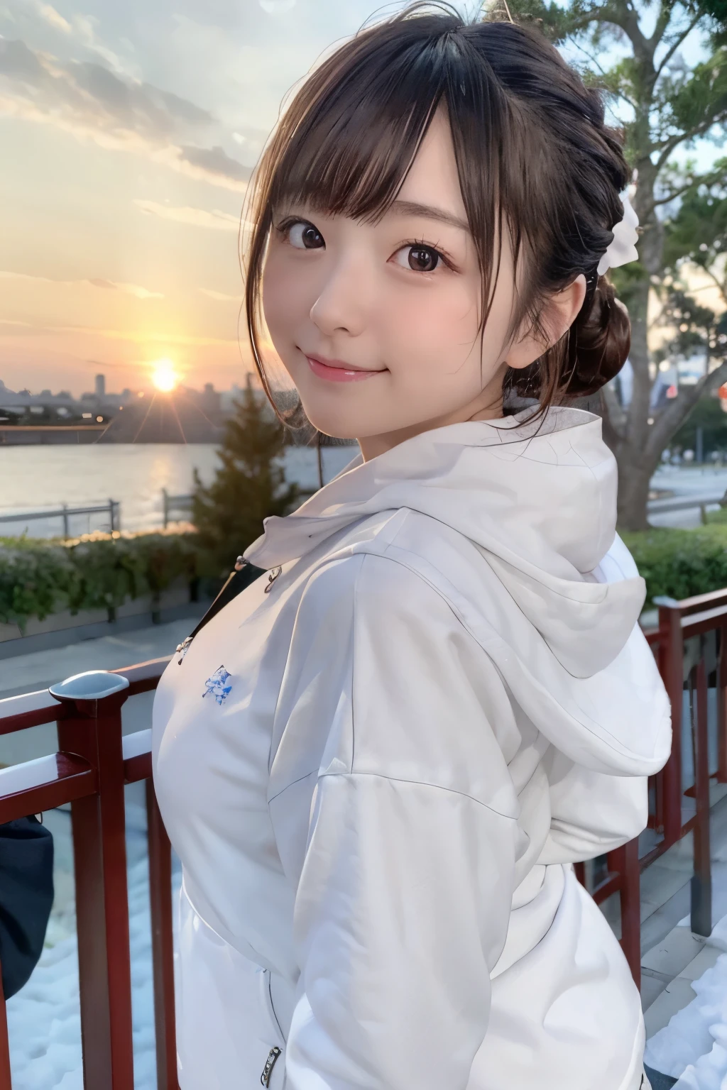 masterpiece, Highest quality, Movie stills, One person, Cloud Girl, Floating in the sky, close, bright, Happy, Warm and soft lighting, sunset, (spark:0.7)