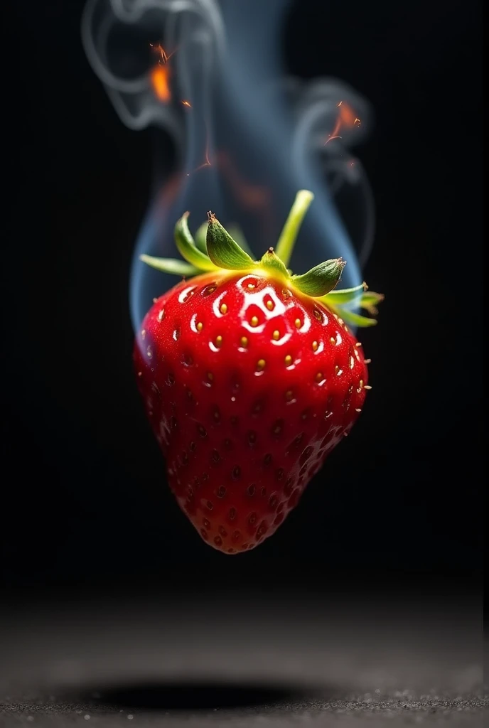 small,one Strawberry,burn,Melt,fire,burning,Ultra high image quality,realisitic,