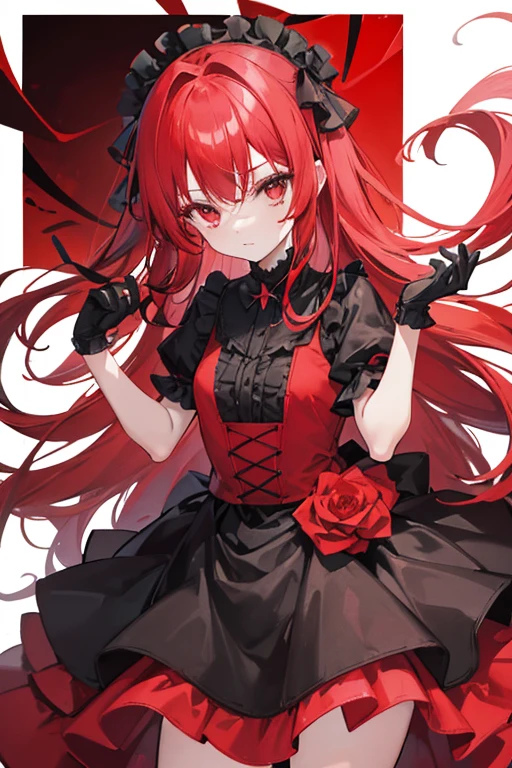 there is a litth dark red hair sitting charming on the throne, she has horns, she is an envious demon, she is sin of envy, she sitting around flower of death, she is loli succubus d lord, she wear white school uniform