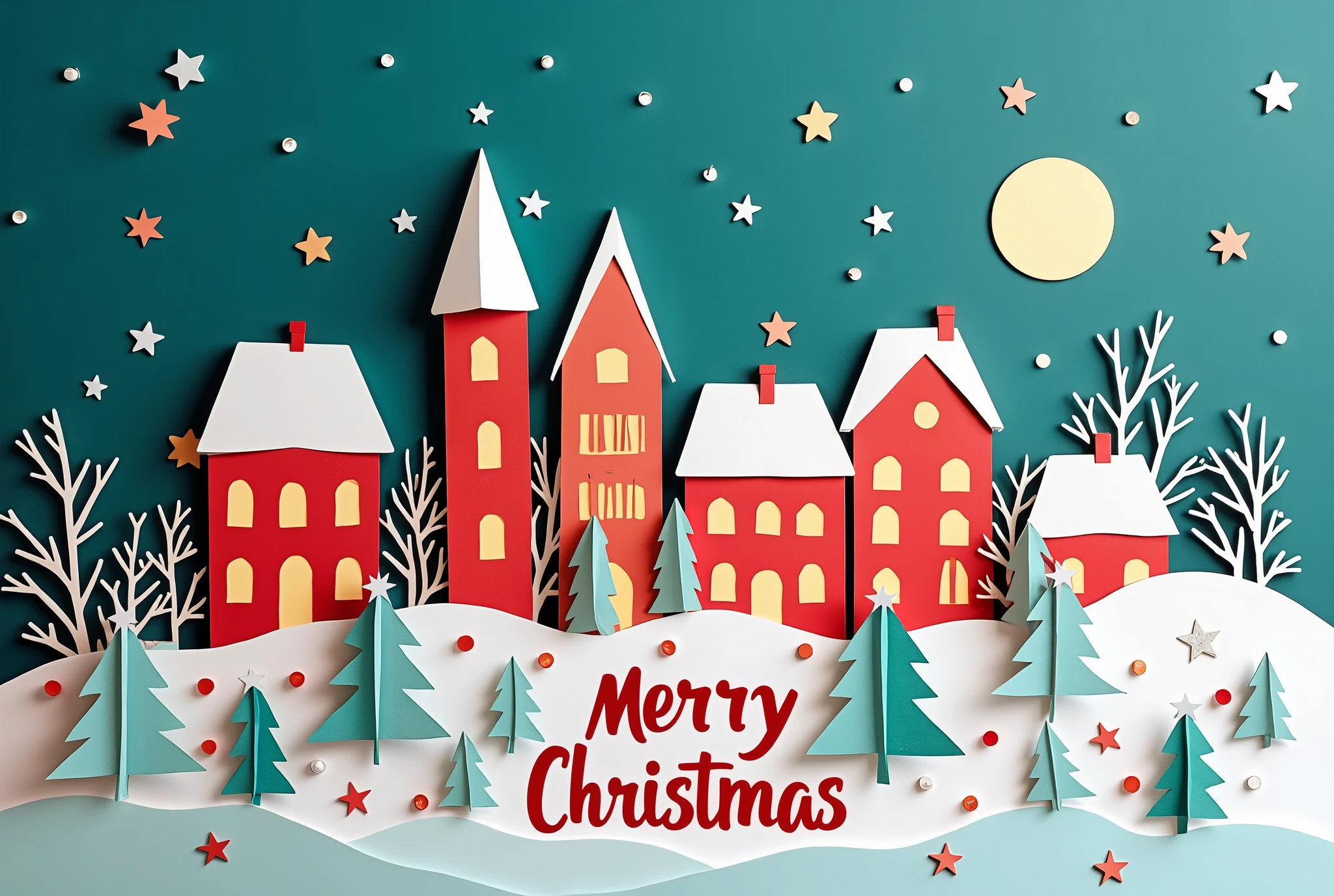 (masterpiece:1.2,Exceptional Quality,Mirror-like, movie-like experience, best illustration :2.0,Super detailed),8k,16k,wallpaper,( Christmas:2.0), Greeting Card Designs,Christmas decorated cityscape,(Cut out paper :2.0), Promotional Art , vector illustration , no gradation , (Paper Cut Art:2.0) , (Kirigami Textures:2.0) , (Layered Paper Style:2.0) ,Vector design, cheerful,Layered Cut ,(" merry christmas" Draw the text)
