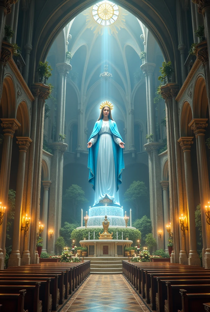 full body of virgin mary in a church with a holy light emanating from her body by wlop and greg rutkowski, in digital art illustration style. hyper detailed, smooth, sharp focus, trending on artstation, 4k