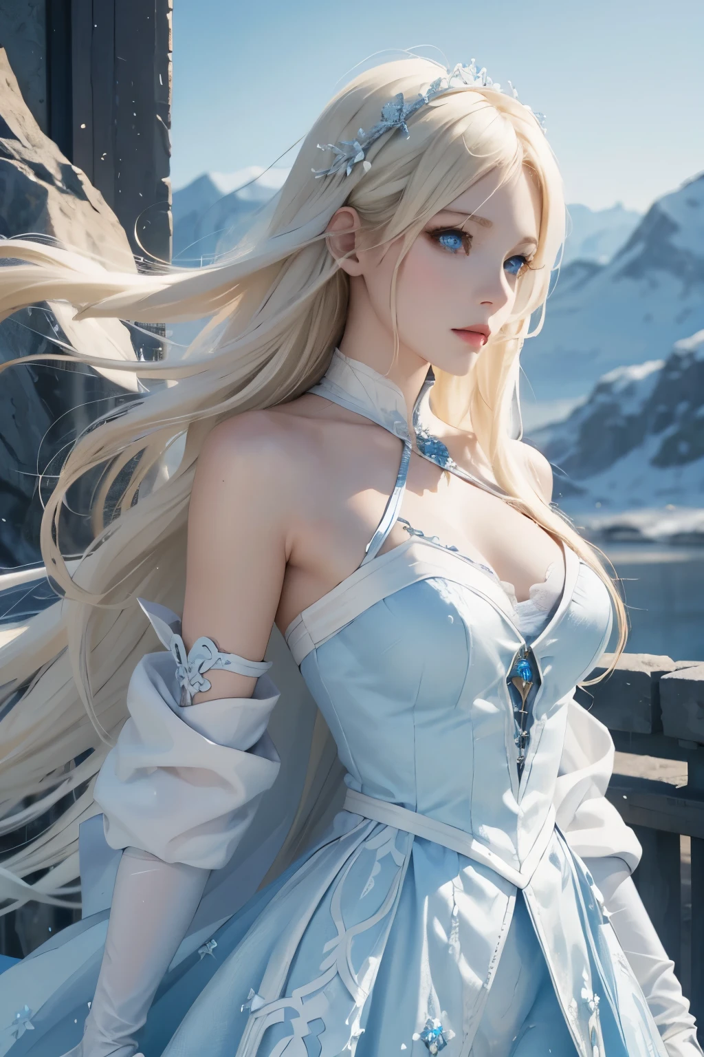 Ice queen blond hair blue eye,white and blue costume