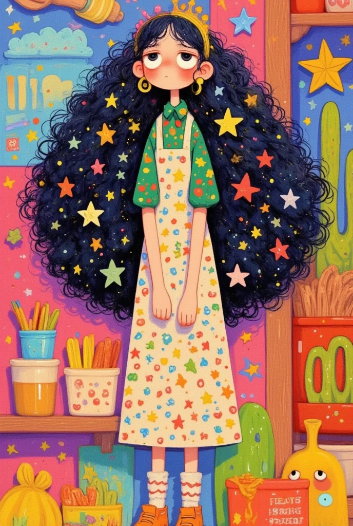   Big Girl with Curly Hair ,Stand in a room , Big Hair  ,     exquisite and detailed digital art   ,  Colorful illustration , Lovely art style, 可爱的数字艺术,   cute illustration  ,  可爱的细节艺术品   , Colorfull illustration,    Art on Artstation   ,    a beautiful art illustration   , Fertility Chart  ,  Cute digital painting , Dream illustration   ,      Hand Drawn Cartoon Art Style, Inspired by Cartoons  