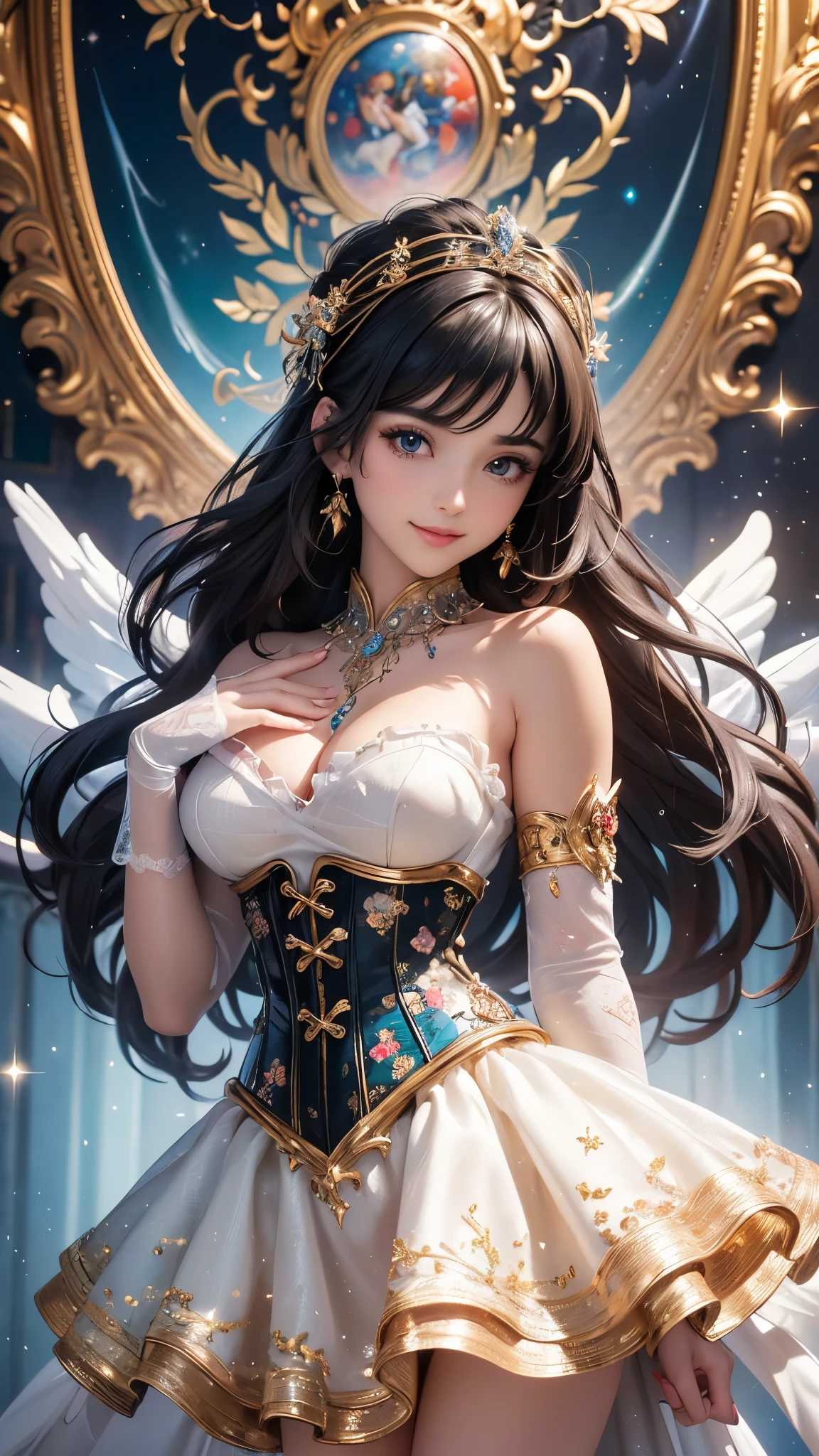 from below,angel armor,(fly down from the sky:1.5),(random hairstyle),(Highest image quality,(8k),ultra-realistic,best quality, high quality, high definition, high quality texture,high detail,beautiful detailed,fine detailed,extremely detailed cg,detailed texture,a realistic representation of the face,masterpiece,Sense of presence)