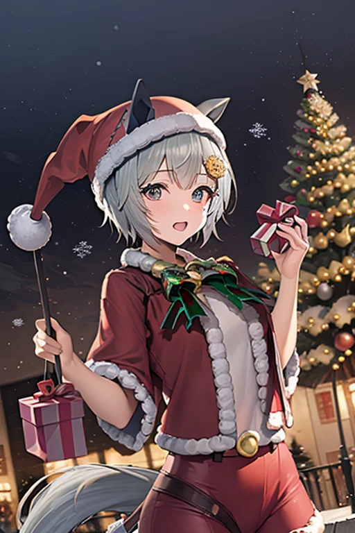 (masterpiece. highest image quality taken by Ki). One girl .Horse Eared Girl .horse tail.( Santa Claus costume :1.4).( christmas tree:0.8)