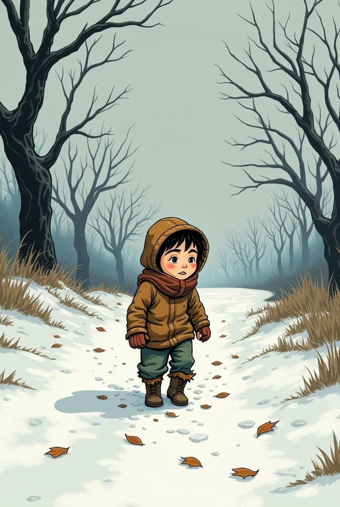A cold boy wearing a sweater walks around.