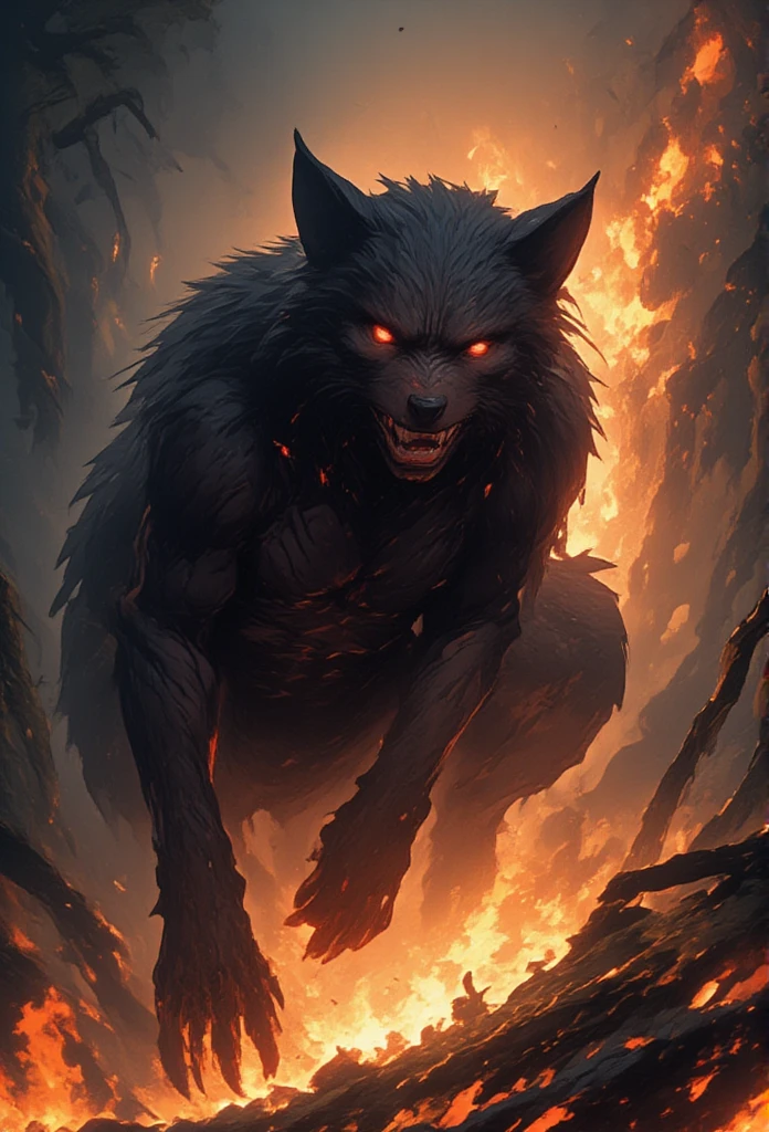 bad wolf，forest，flame，（（Super huge, Thick and sharp giant claws）），（（（Black antique hideous scales））），（（（The scales are covered with thick barbs）））（（Super thick and terrifying scales）），Wrap the whole body，（（Bloodthirsty and murderous devil man）），slaughter，Rush to kill，Dynamic lines，depth of fields，Black lightning streaked across the sky，（（（A tumbling thick sea of clouds is at your feet））），（There was blood everywhere），（（Blood dripped from between the paws）），stereoscopic perspective，Works of masters，super-fine，4K resolution，high qulity， movie lights，High picture detail，Look up from the bottom up，Ultra-wide viewing angle，Detailed pubic hair，Epic shooting