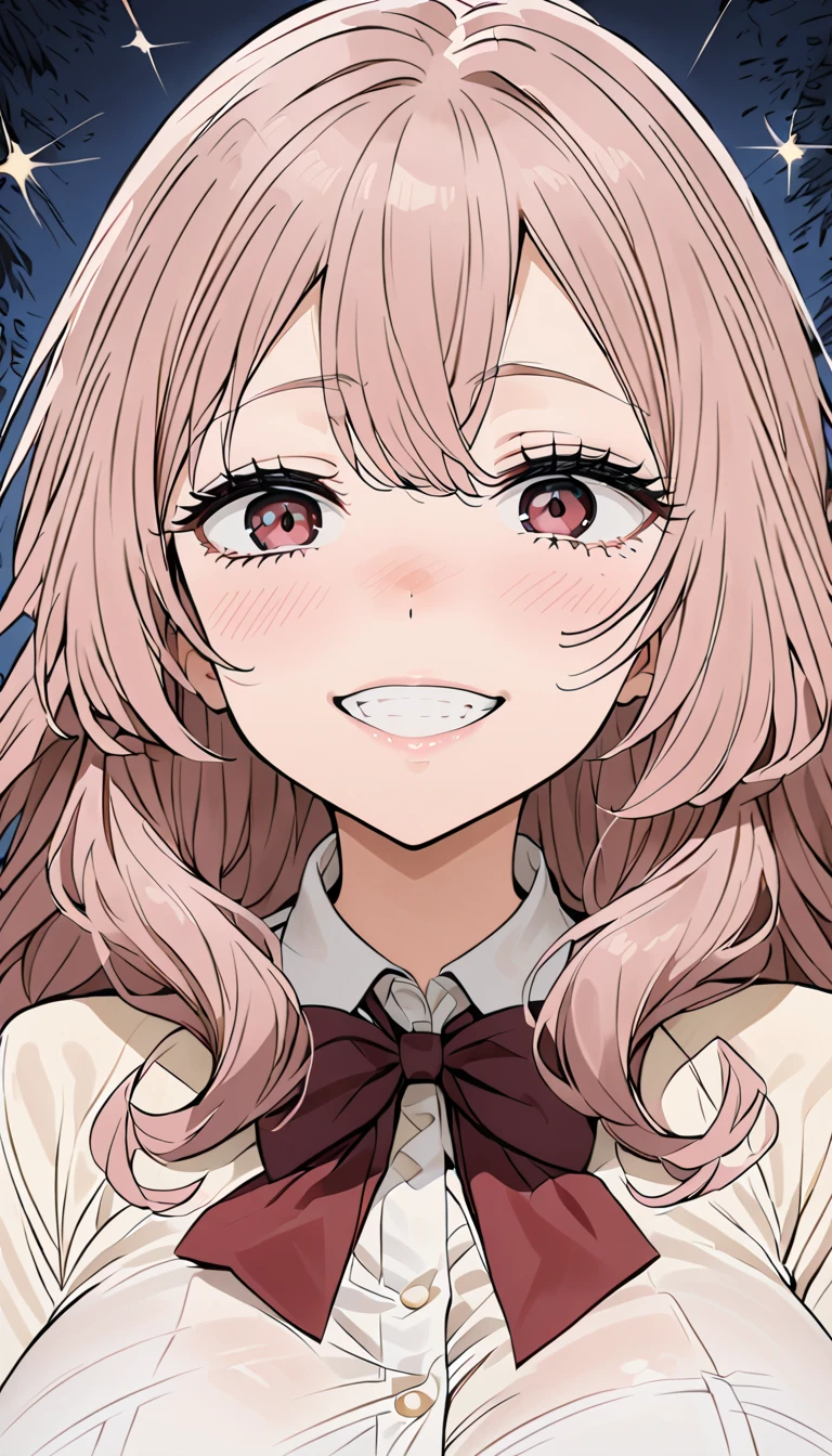   1 girl,Inui shinju,Big Breasts,  blondes,  pink hair tips ,  red eyes,Alone, masterpiece,  Glittering Skin ,   super detailed skins,   shiny hair,   long hair,  glamorous,   charming smile  ,Crazy Smile,  hollow eyes, nudes,  got taken over by an old man ,  viewers, Cabaret Club,I have a nosebleed ,Buck's uncle , slingshot swim 