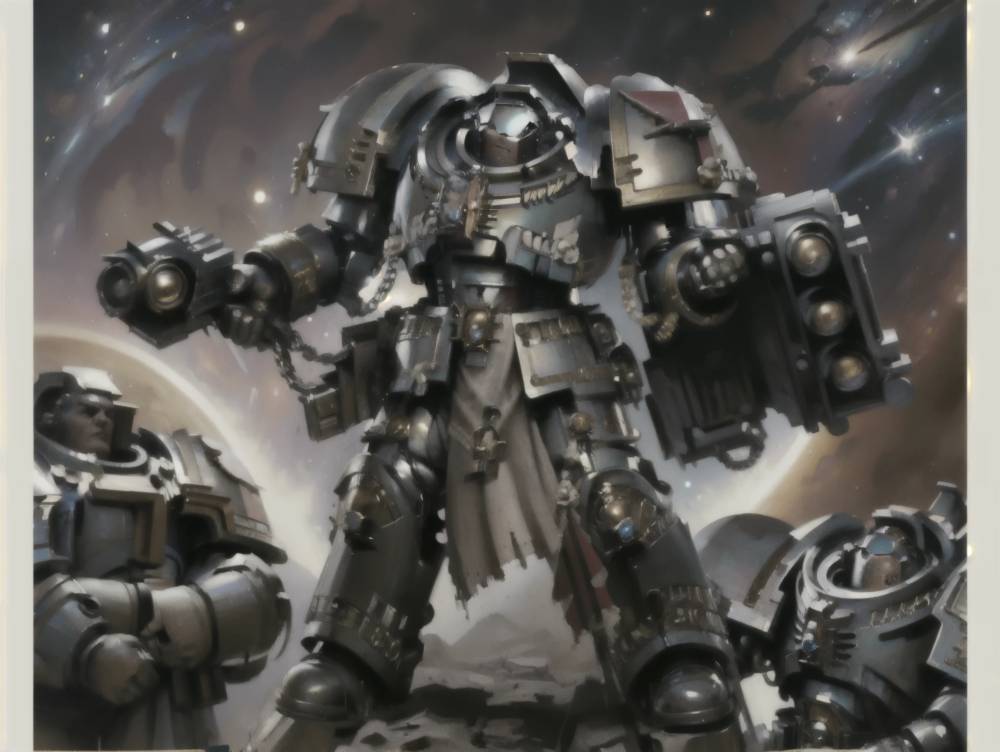 Reference sheet, Concept art, Absurd resolution, high resolution, (masterpiece: 1.4), hyper-detail, gk, terminator armor, Astarte, space marine, Warhammer 40k, character turn around,