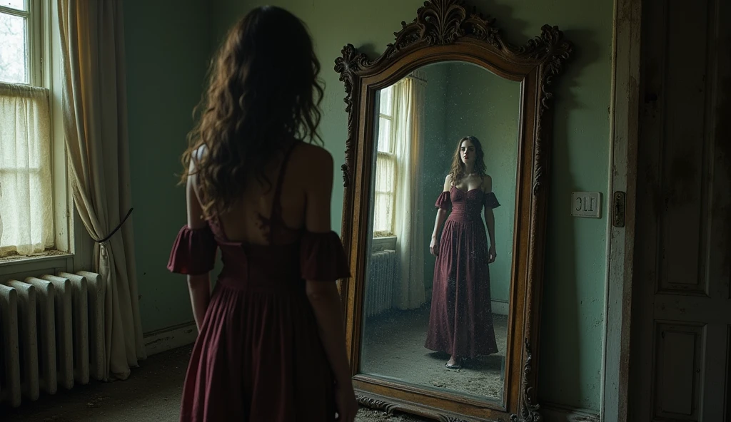 The distorted reflection in the mirror begins to form coherent images of a hidden compartment in the room. Following the mirror’s clues, Emily uncovers a secret drawer in a nearby dresser. Inside, she finds a collection of old letters and a cryptic map of the manor that seems to lead to a concealed area.