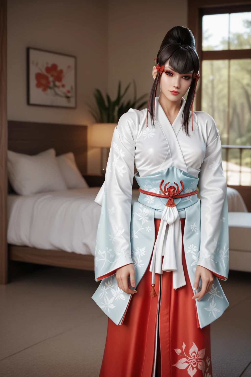 Hot sexy kazumi mishima, sexy, beautiful, gorgeous, makeup detailed detailed face high res photorealistic, tekken, kimono, 