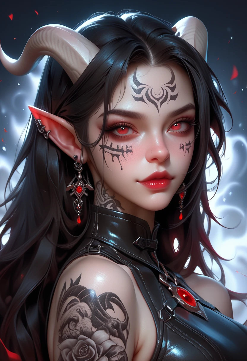 black-red theme, Close portrait, cute woman, detailing, art by alberto seveso,,full body,etalid dace,detailed hands,elf woman,full body,detailed eyes