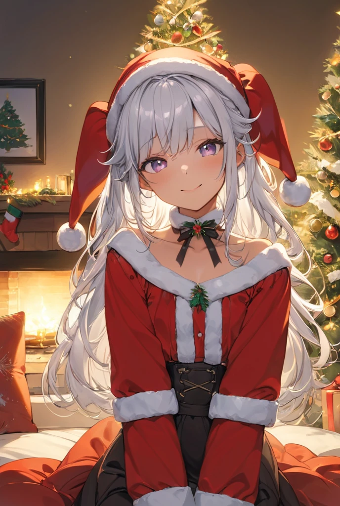 Very cute white-skinned 12-year-old Santa Claus girl、