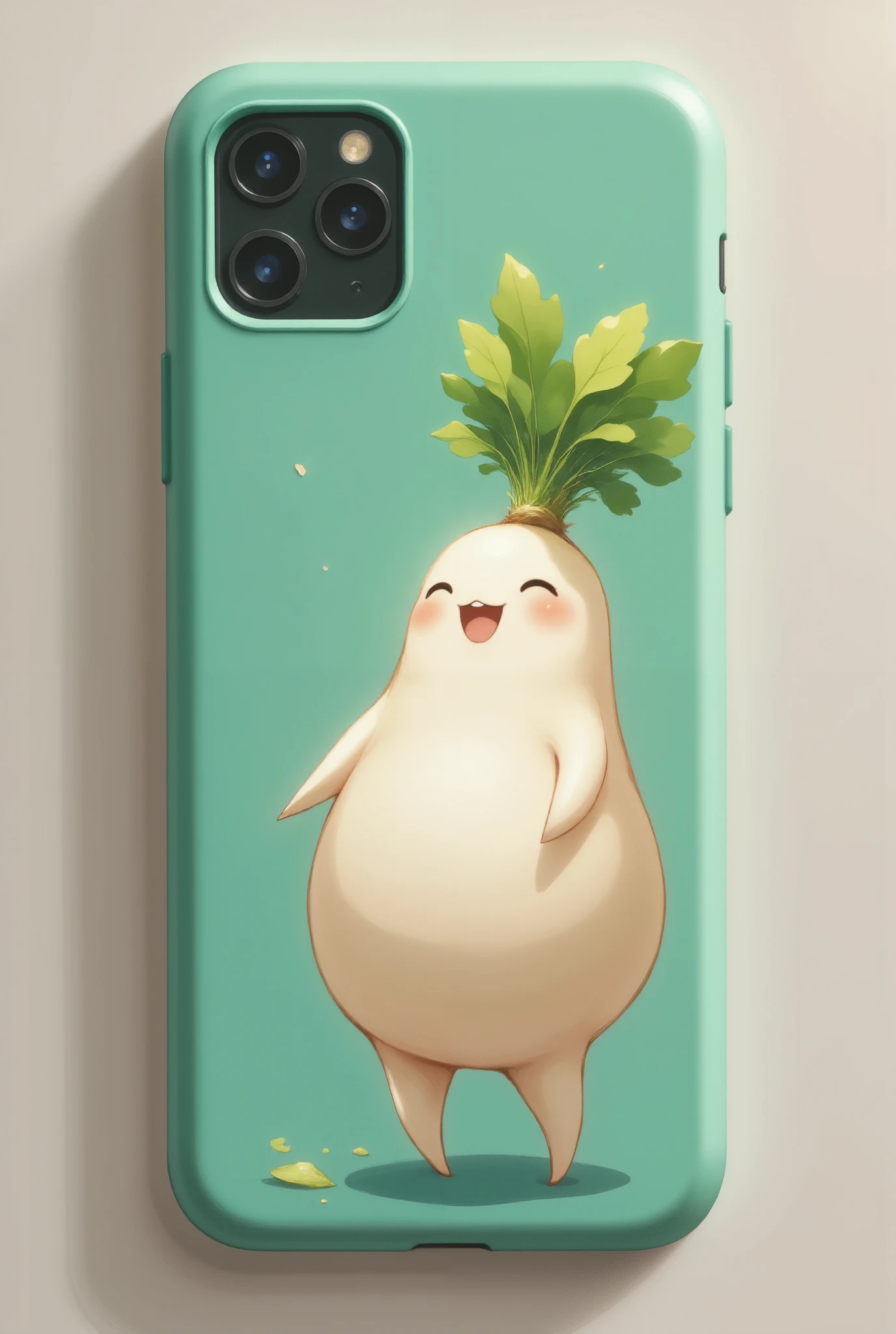 Smartphone Cases, Daikon's ２ D character is drawn on the green case。chubby daikon with arms and legs, おしゃれなSmartphone Cases