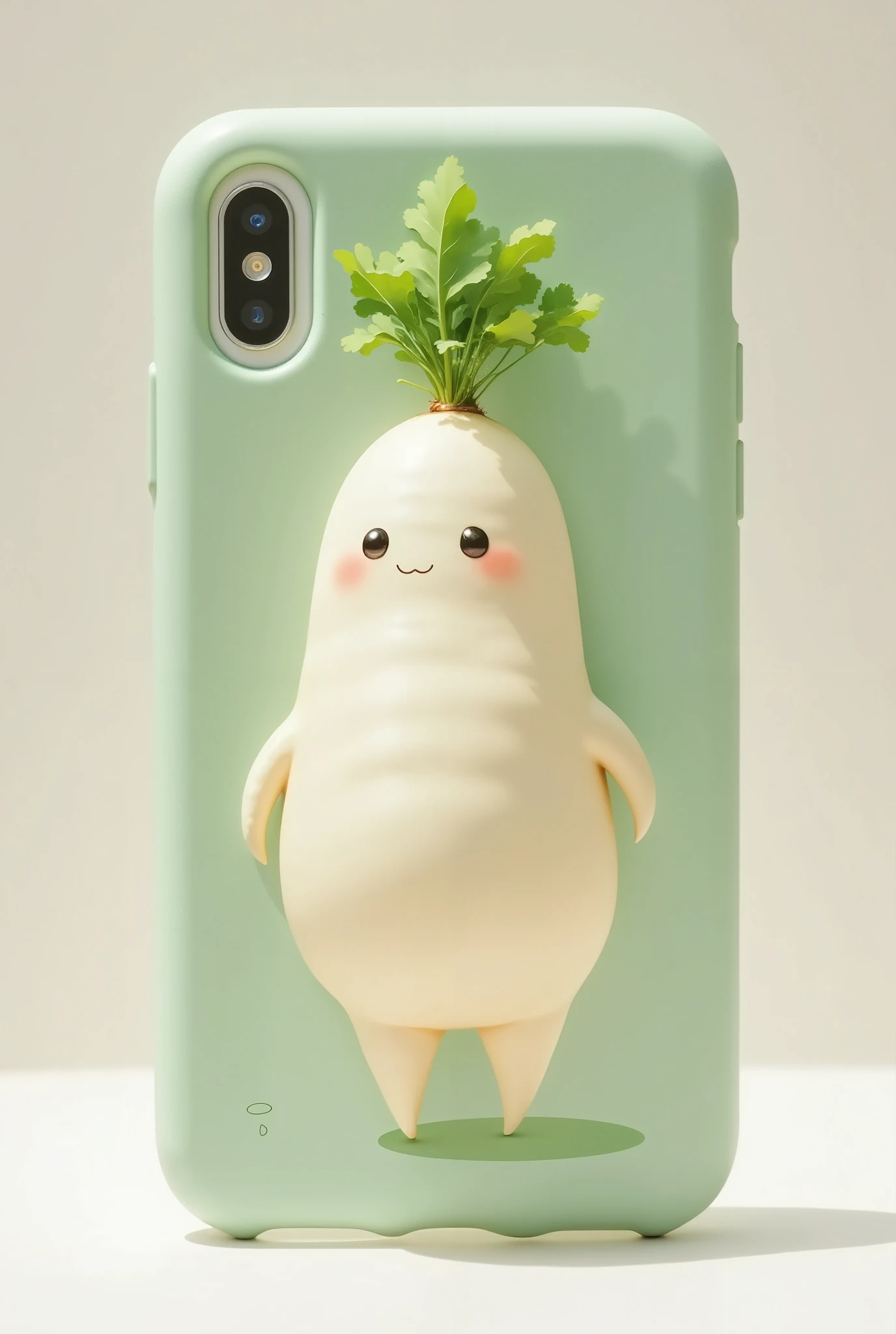 Smartphone Cases,  has a daikon character drawn on the green case。chubby daikon with arms and legs, おしゃれなSmartphone Cases