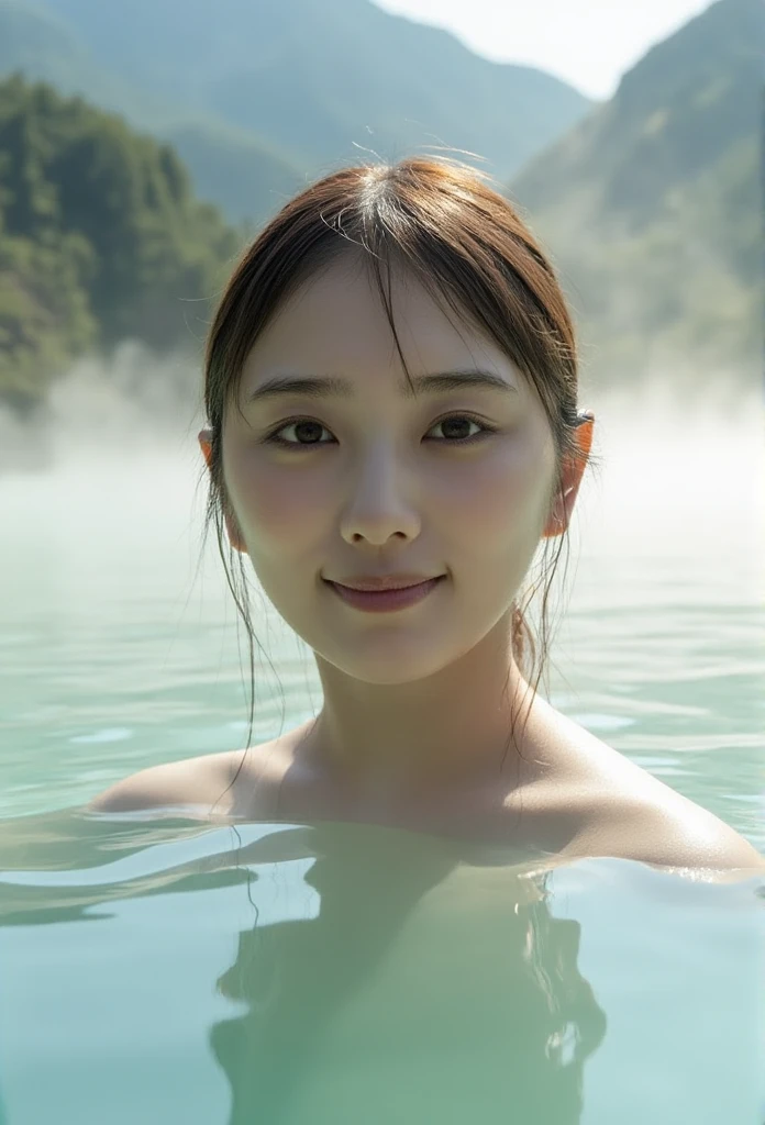  (( top quality 、masterpiece、、   Highest Image Quality Taken by Ki 、  super high res、  Award-winning works  )、(  naked girls:1.8)、(  accurate anatomy:1.1)、( Reflections of the Upper Body Reflected on the Water :1.2)、(  Look at me and smile  :1.1)、  super high res for bright and fair skin、The most detailed face、  super high res detailed face、  super high resの髪の毛、  super high resの煌めく瞳、  A beautiful face is drawn in every detail、( Blurred Background:1.1)、Very bright and vivid、 beautiful Japanese actress's face 、(  Hot springs are blessed with nature  , It's deep in an unexplored mountain :1.1)、Perfect and accurate onsen、(White thick fog:1.2)、Hot spring steam  、  short bob、Completely naked:1.6、  beautiful breasts 、Nipples:1.8
