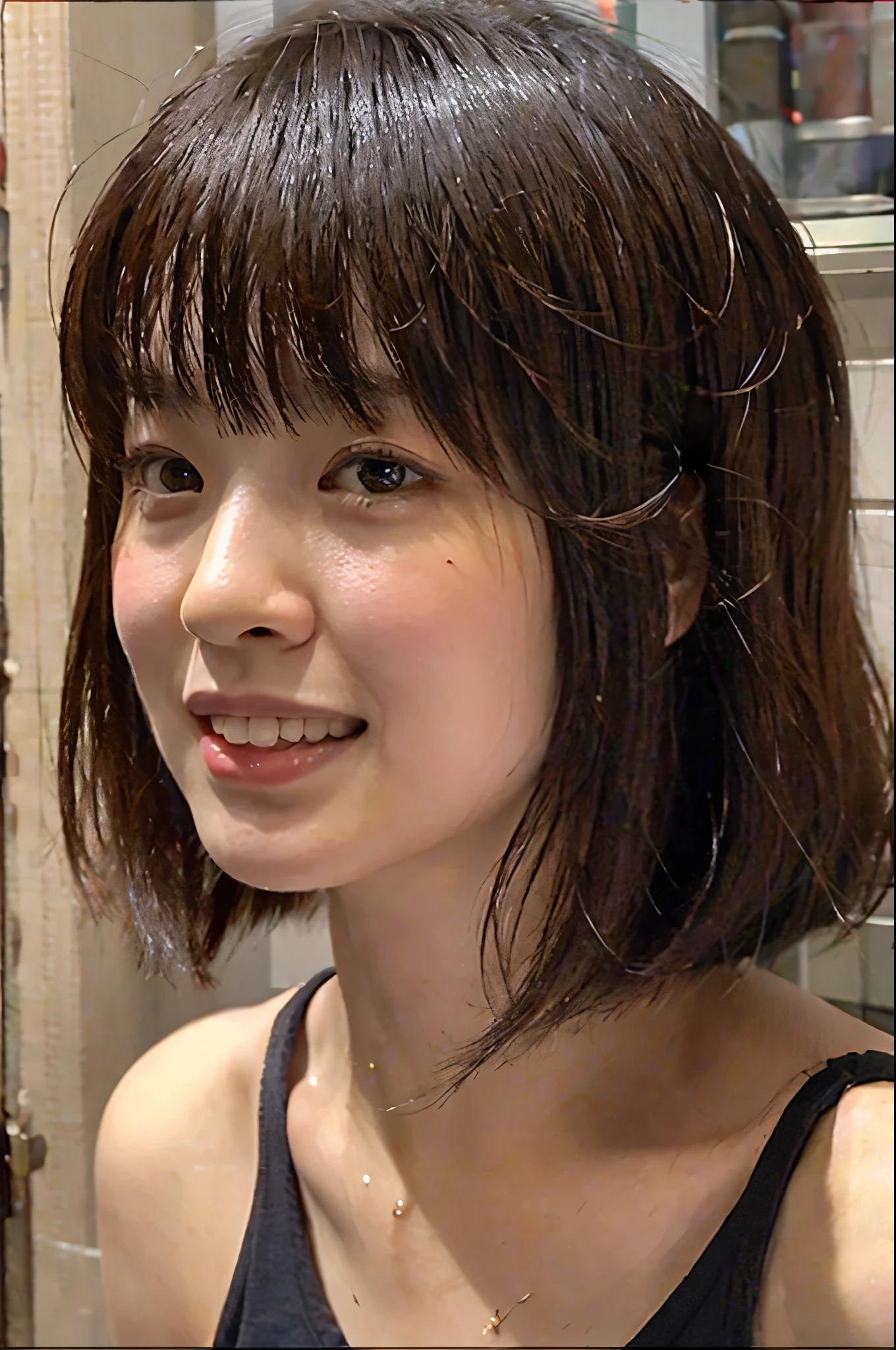 masterpiece,  top quality, [Crazy_eye], ( small : 1.2),  super detailed , princess cut、Bob、 black hair、 small胸、 No Emotion