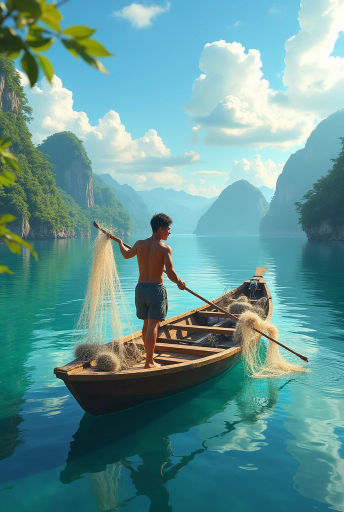 Prompts
Copy
Make a Disney Pixar-style poster, in 3D, a indian fishermen throwing his net in the river from stading through his boat in the middle of the river which is covered from both the sides from mountain