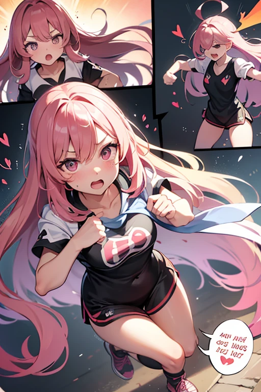 junko enoshima, glossy lips ,team rocket,team rocket uniform, red letter R, white skirt,white crop top,black thigh-high boots, black elbow gloves , looking at viewer, evil smile, hands on hips, very lift skirt