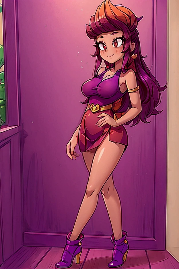 masterpiece, best quality, 1girl, starfire, red hair, long hair, green eyes, orange skin, large breasts, large ass, clevage, evening dress dress with stockings, high heels, looking seductively at viewer, lying on back on a bed, dick in vagina, vaginal sex