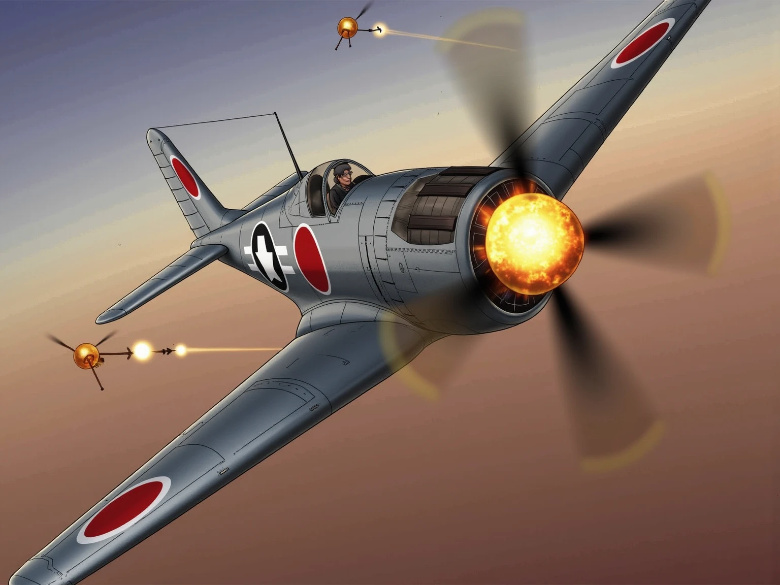 (masterpiece:1.3, top quality :1.3, very detailed depiction:1.3, incredible high resolution:1.3, high quality photo images ),Zero Fighter,Japanese military fighter ,propeller fighter,Air Combat,Reciprocating Fighter,Crash ,come down,Gunfire, dynamic images ,In the midst of fierce combat, Aggressive Atmosphere 